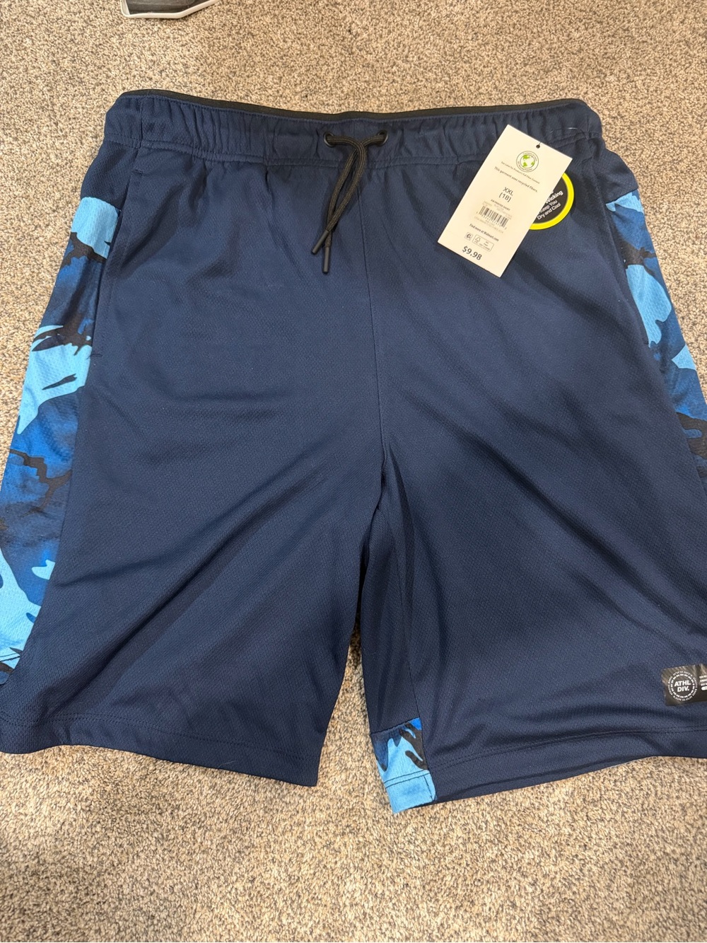 Men's Navy Blue Athletic Shorts with Blue Camo Side Panels